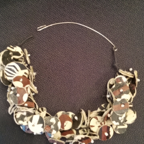 Handmade Necklace with Round Paper Disc Flowers with Freshwater Pearl Centers - Picture 6 of 6